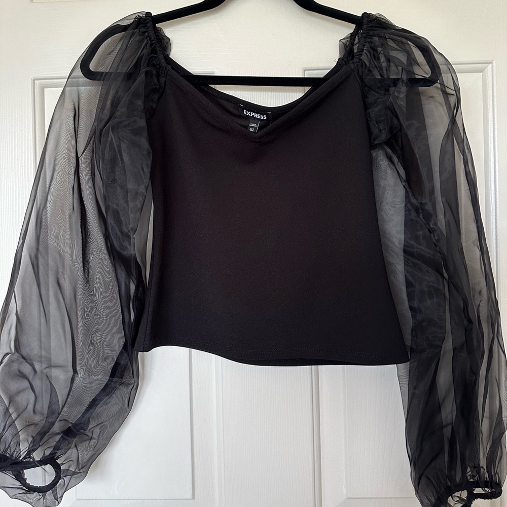 Express Sweetheart Neck Organza Sleeve Top Size XXS